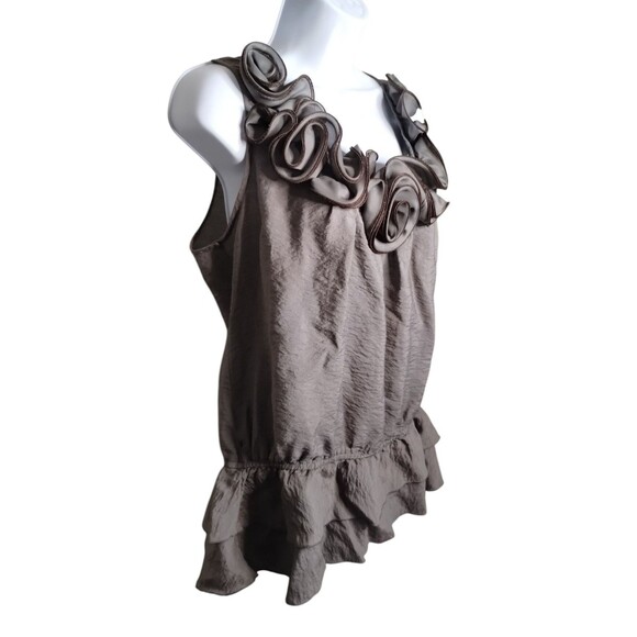 MINE TOO Women’s Tunic Layered Ruffle Collar Elastic Waist Silver Grey Top 1X - Picture 3 of 10